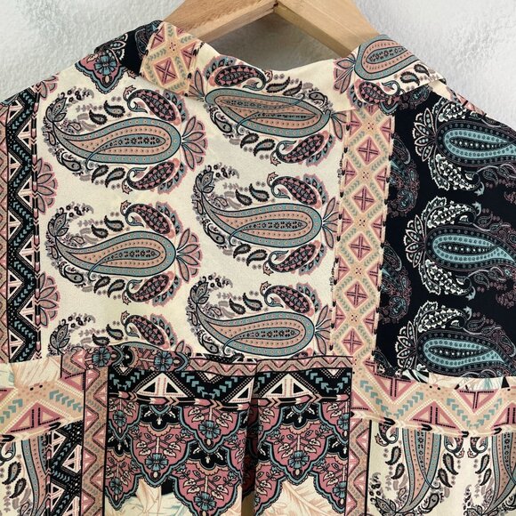 Rose + Olive Womens Plus 1X Boho Patterned Blouse 3/4 Sleeve Button Up Shirt Top - Picture 11 of 11